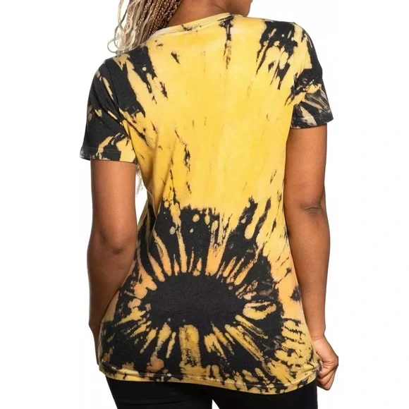 Affliction Women's T-Shirt ACMC ROSE Multi Color Cross Biker Wings - Picture 2 of 5